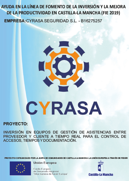 Cyrasa Seguridad ha sido beneficiaria de la ayuda en la línea de fomento de la inversión y mejora de la productividad en Castilla-La Mancha (FIE 2019) 